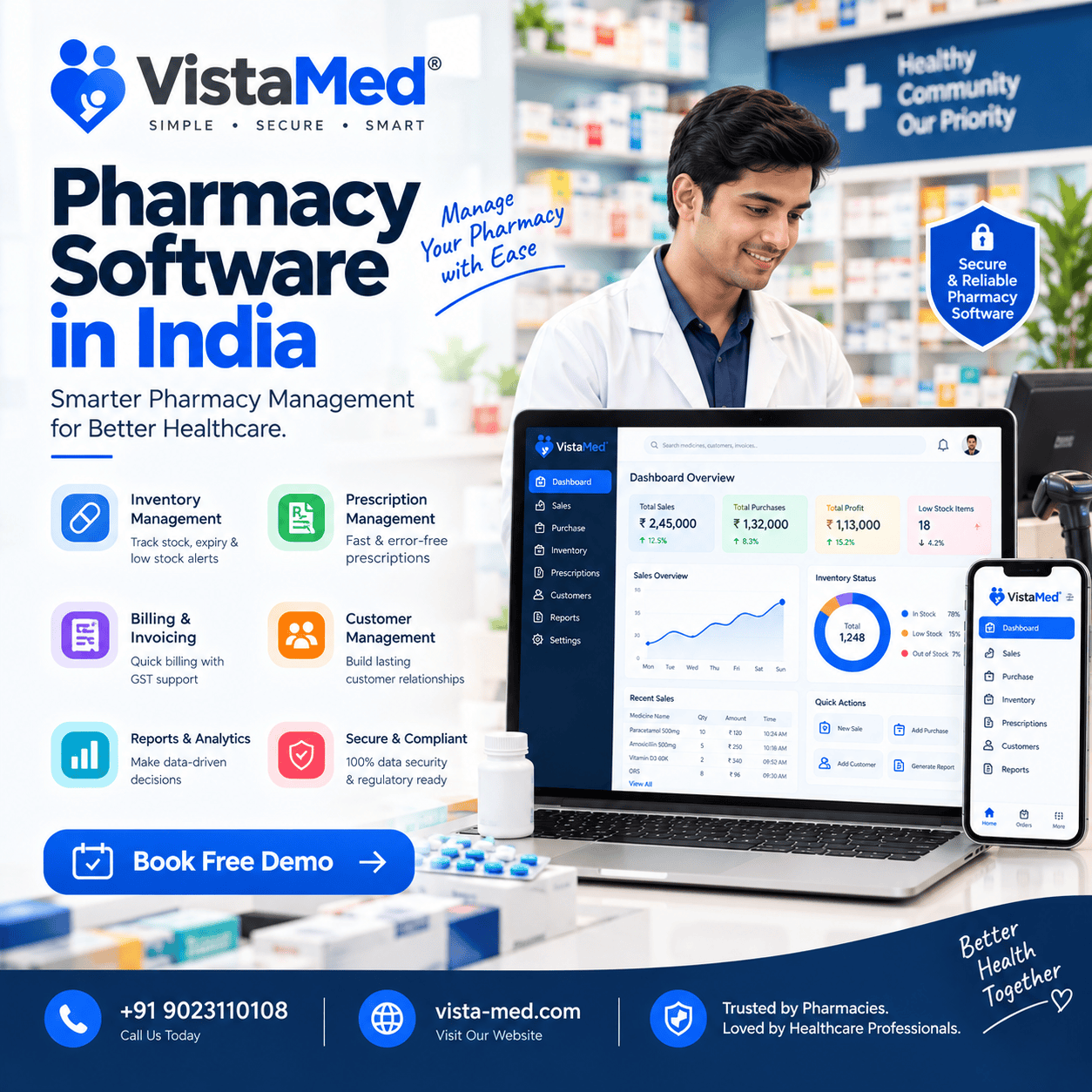 Best pharmacy software in India — VistaMed pharmacy management platform